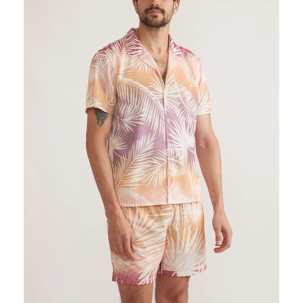Marine Layer mesh button down sunset frond, size L